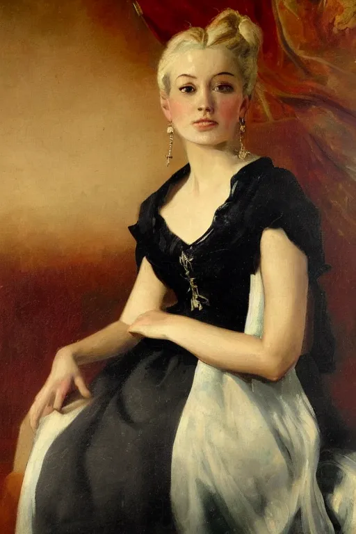 Image similar to a portrait of elsa jean in an 1 8 5 5 painting by elisabeth jerichau - baumann. painting, oil on canvas