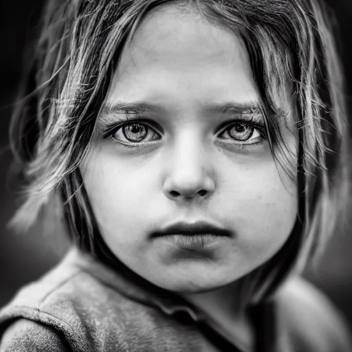 Image similar to stunning portrait photography of A sad child, near forest, outdoors, dark from national geographic award winning, large format dramatic lighting, taken with canon 5d mk4, sigma art lens, monochrome