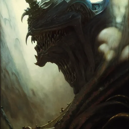 Image similar to a portrait of a monster from berserk by gaston bussiere, bayard wu, greg rutkowski, giger, maxim verehin, greg rutkowski, masterpiece, sharp focus, cinematic, highly detail, lightning - h 7 6 8