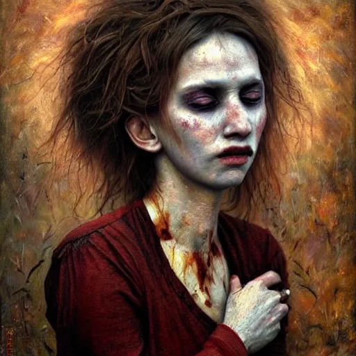 Prompt: a hyperrealistic painting of a beautiful gothic princess crying tears of blood, by Andrea Kowch, vivid color, highly detailed,