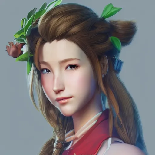 Image similar to realistic concept art of aerith gainsborough, highly detailed, trending on artstation