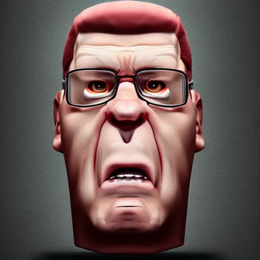 Image similar to hyper realistic, beautiful moody lighting, extreme emotions, caricature, soft, portrait of a very angry Hank Hill, 3d depth