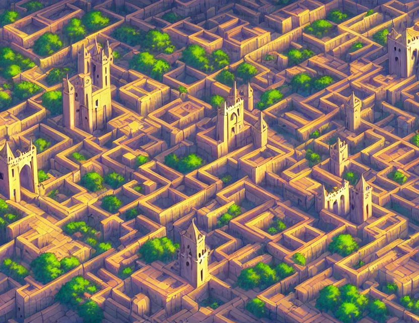 Image similar to isometric view of a medieval city, by nashimanga, anime illustration, anime key visual, beautiful anime - style digital painting by wlop, amazing wallpaper