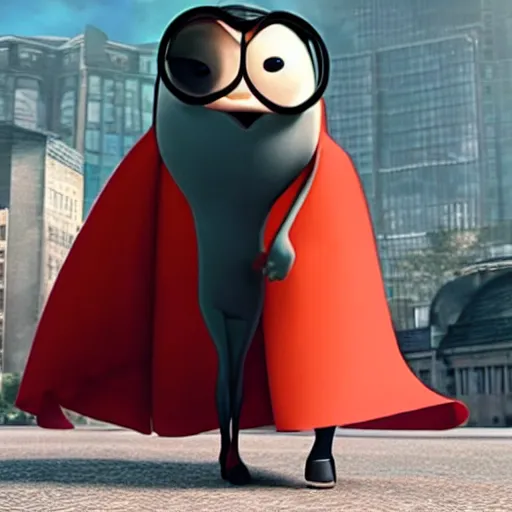 Image similar to an angry Edna Mode wearing a cape, Pixar (2018)