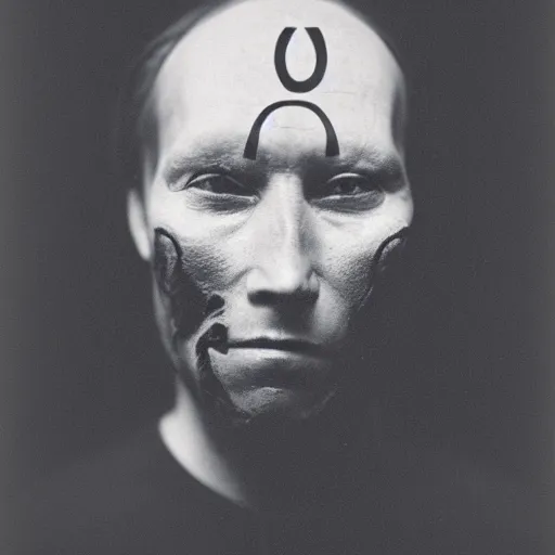 Image similar to photo of a man with three eyes with a third eyeball on forehead