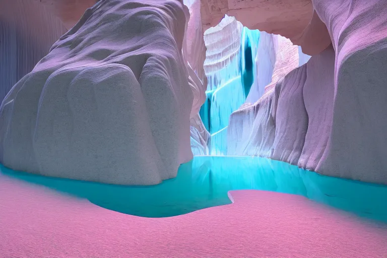 Image similar to neuschwanstein castle on pamukkale thermal waters flowing down gold travertine terraces in royal blue antelope canyon during sakura season on an interstellar aurora borealis with heavy thunder and lightning, pink waterfalls, rainbow, by peter mohrbacher, james jean, james gilleard, greg rutkowski, vincent di fate, rule of thirds, octane render, beautiful landscape