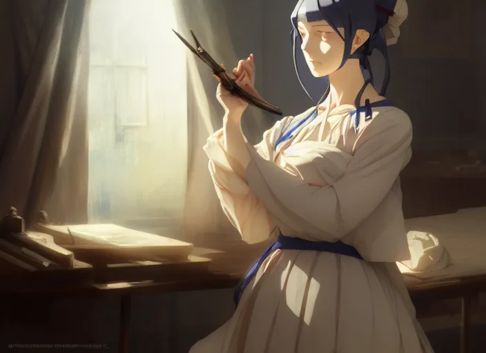 Image similar to florence nightingale, crimean war hospital, 1 8 5 4, delicate features finely detailed perfect art, gapmoe yandere grimdark, trending on pixiv fanbox, painted by greg rutkowski makoto shinkai takashi takeuchi studio ghibli