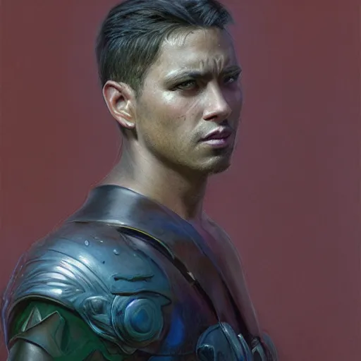 Prompt: the latin boy as a realistic heroic character, portrait art by donato giancola and greg rutkowski, realistic face, digital art, trending on artstation, 4 k resolution