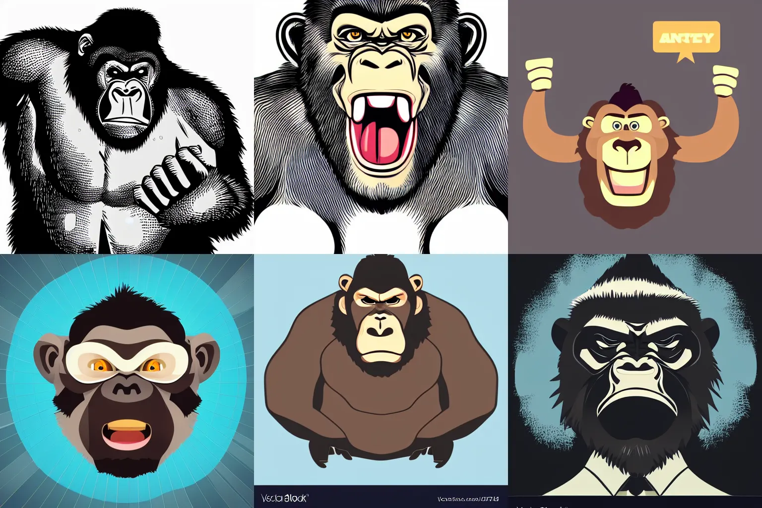 Prompt: angry gorilla modern corporate illustration style flat vector