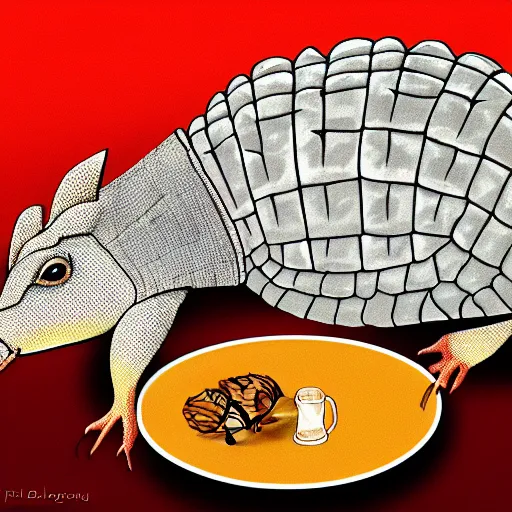 Image similar to an armadillo sipping horchata, detailed, digital art