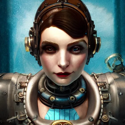 Image similar to underwater bioshock steampunk portrait, hyper detailed, digital art, cinematic lighting, studio quality, smooth render, unreal engine 5, octane rendered, art style by klimt and nixeu and ian sprigger and wlop and krenz cushart.