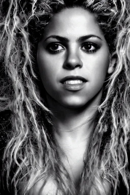 Image similar to a portrait of shakira in the style of cyberpunk,, single head, no double head,