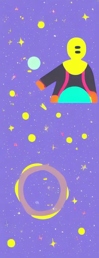 Image similar to “ person floating in space, in the style of kurzgesagt ”