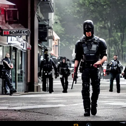 Image similar to film still from the 2012 movie 'Future Vigilante'. Exciting scene. Sigma 85mm f/8
