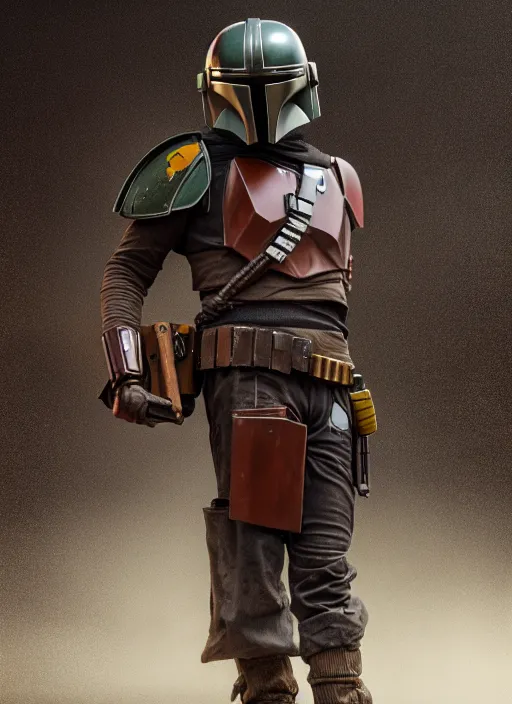 Prompt: a photorealistic dramatic hyperrealistic render of the mandalorian bounty hunter, ultra realistic details, well worn, rust, oil stains by photographer lindsay adler, beautiful dramatic dark moody tones and lighting, cinematic atmosphere, studio lighting, global illumination, shadows, dark background, octane render, 8 k