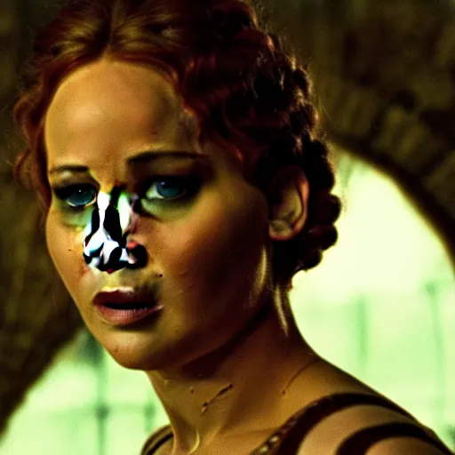 Prompt: cinematic jennifer lawrence as frankenstein's monster, color photography, sharp detail, still from the movie mary shelly's frankestein