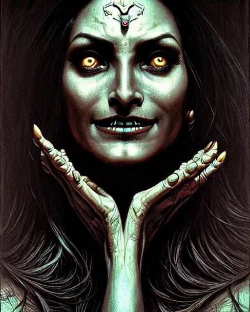 Image similar to symmetra from overwatch, character portrait, portrait, close up, concept art, intricate details, highly detailed, horror poster, horror, vintage horror art, realistic, terrifying, in the style of michael whelan, beksinski, and gustave dore