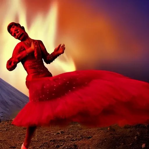 Prompt: dancing derwish in red on a volcano, wallpaper