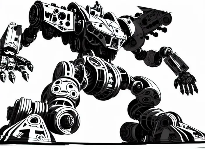 Image similar to very technical and detailed blueprint of a robot tiger, lion mecha, center frame, side view intricate details, ultra - detailed, baroque style, illustration, desaturated, concept art, in the style of zoids, voltron, horizon zero dawn