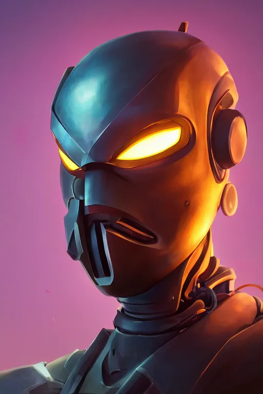 Image similar to epic mask helmet robot ninja portrait stylized as fornite style game design fanart by concept artist gervasio canda, behance hd by jesper ejsing, by rhads, makoto shinkai and lois van baarle, ilya kuvshinov, rossdraws global illumination radiating a glowing aura global illumination ray tracing hdr render in unreal engine 5