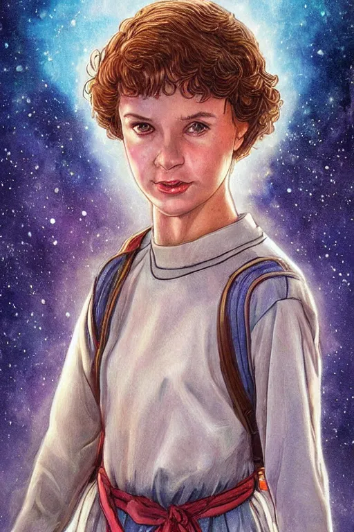 Prompt: a side character of Eleven from Stranger things by (((Ralph Horsley))), insanedetails!!!