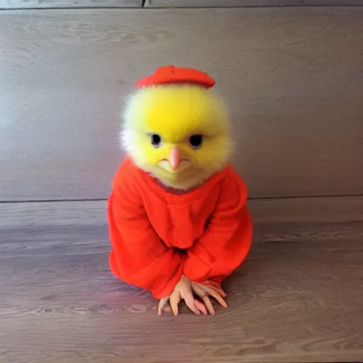 Image similar to cute baby chick dressed as an inmate