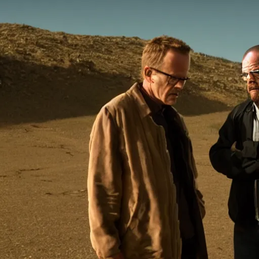 Image similar to movie still of Jack Bauer and Walter White arguing, 4k, golden hour, hyperdetailed