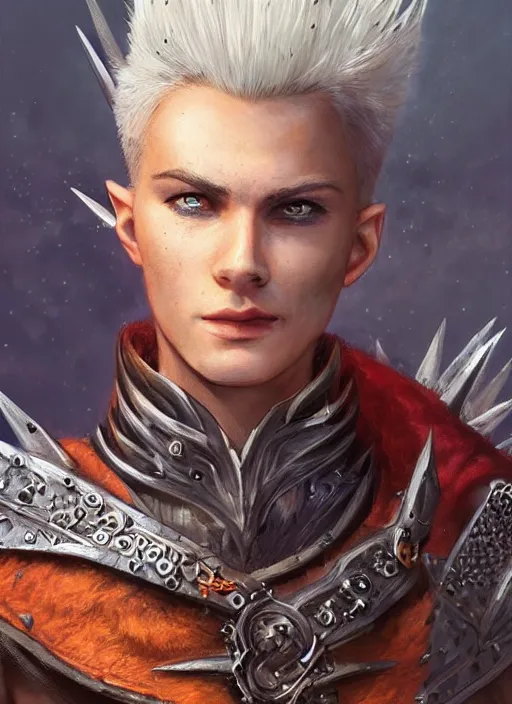 Prompt: human spiky hair, ultra detailed fantasy, dndbeyond, bright, colourful, realistic, dnd character portrait, full body, pathfinder, pinterest, art by ralph horsley, dnd, rpg, lotr game design fanart by concept art, behance hd, artstation, deviantart, hdr render in unreal engine 5