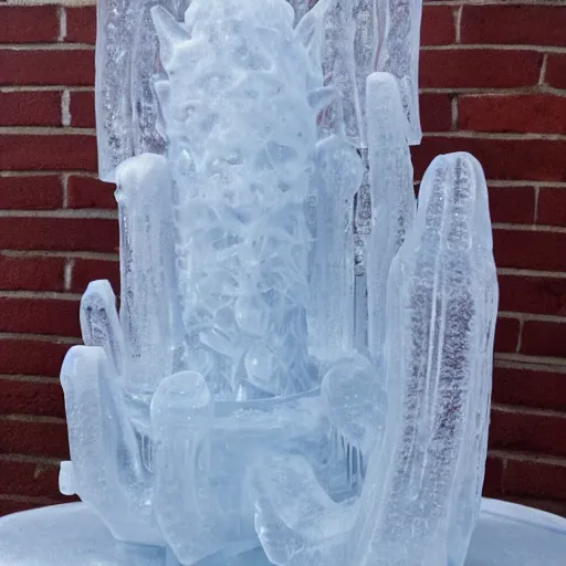 Prompt: intricate ice sculpture of an eldritch god fungus