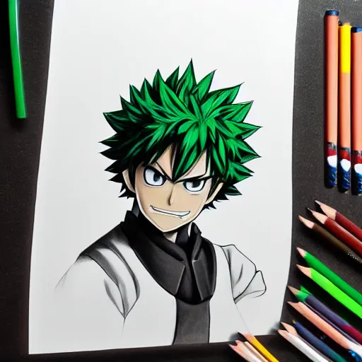 Prompt: Pencil painting of Izuku Midoriya angry