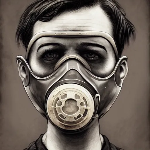 Image similar to tom mcdonald with a gas mask character portrait, lean face, cinematic lighting, glowing grey eyes, hyper - detailed, 4 k, high resolution, in the style of charlie bowater, tom bagshaw, single face, symmetrical, headshot photograph, insanely detailed and intricate, beautiful, elegant, watercolor, cinematic, portrait, raphaelite, headroom, pierre - auguste renoir