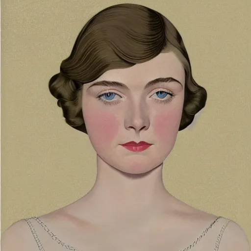 Image similar to professional painting of Elle Fanning in the style of Coles Phillips, head and shoulders portrait, symmetrical facial features, smooth, sharp focus, illustration, intricate, stormy weather, extremely detailed masterpiece,