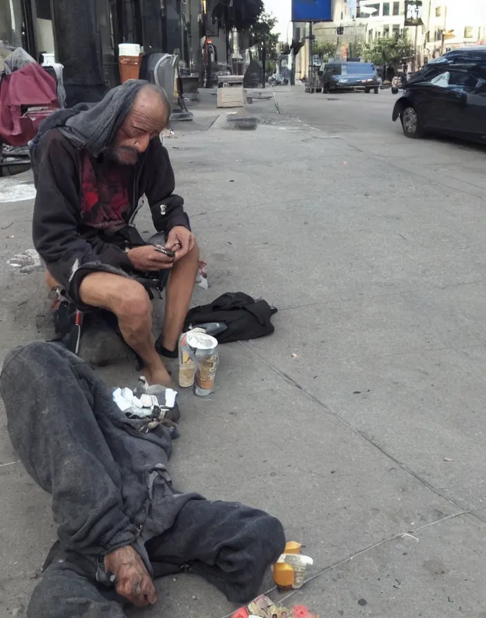 Image similar to phone photo of a homeless man showing off a crack pipes, bad quality, phone photo, leaked photo, paparazzi photo, realistic, 720p