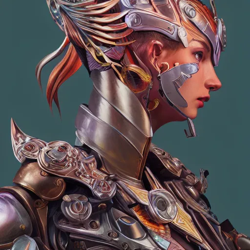 Image similar to studio portrait of lawful good colorful female holy mecha paladin absurdly beautiful, elegant, young sensual graceful woman, ultrafine hyperrealistic detailed face illustration by kim jung gi, irakli nadar, intricate linework, sharp focus, bright colors, matte, octopath traveler, final fantasy, unreal engine highly rendered, global illumination, radiant light, intricate environment