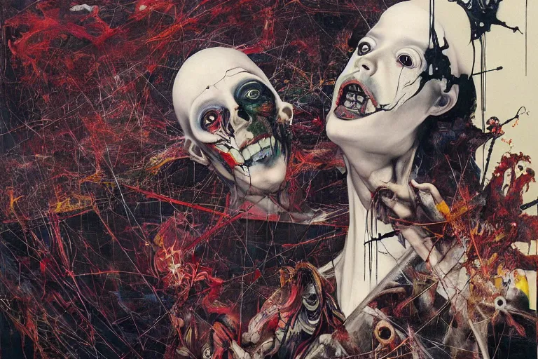 Image similar to The physical impossibility of death, in a brutalist architecture space ship, gothic, rich deep colours, creepy, diabolical, dark, mystical, intrincate, maximalism, painted by Francis bacon, Adrian ghenie, James jean and Petra cortright part by Gerhard Richter, part by Takato Yamamoto. 8k masterpiece