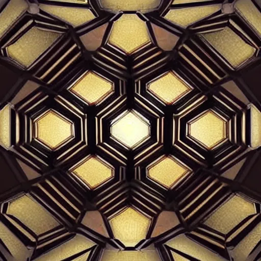 Prompt: an infinite library of hexagonal rooms