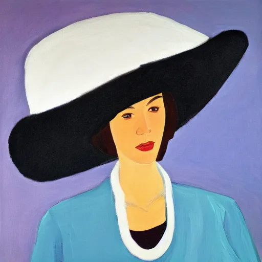 Image similar to woman with hat, by Alex Katz, colorful, friendly, oil on canvas