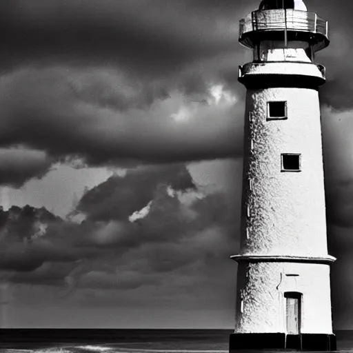 Image similar to An abstract lighthouse with the sea, crime fiction style