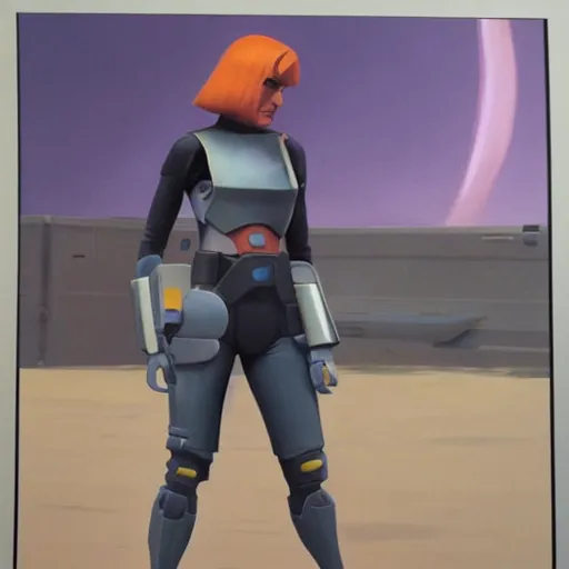 Image similar to Sabine wren concept art painting by Ralph McQuarrie dynamic mood painting