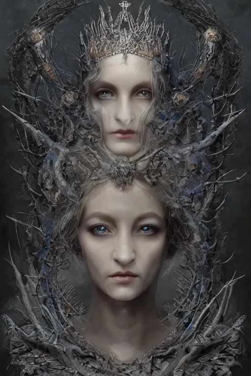 Prompt: beautiful stygian strange detailed an entire full-body victorian a blue eyed, blonde haired crowned queen of summer with light elvish overtones by Emil Melmoth, Zdzislaw Beksinski, Craig Mullins, yoji shinkawa ,cross, artstation, pete morbacher, hyper detailed, very detailed, artstation, rendering by octane, unreal engine, forest background.