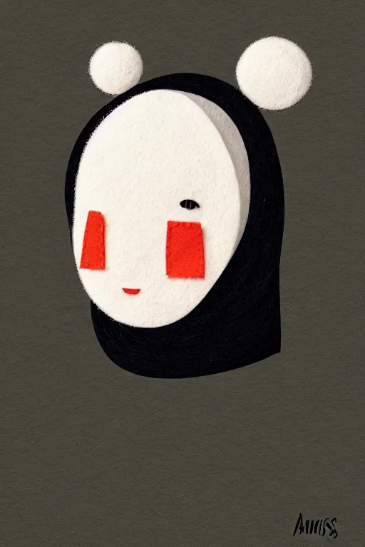 Image similar to ! felt illustration, portrait of a small character, wearing a hood, in the style of anri matiss