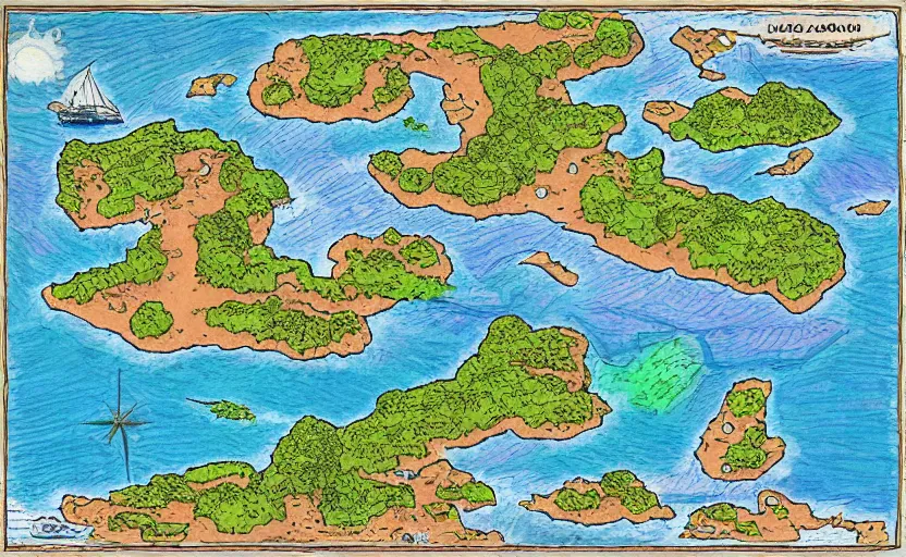 Image similar to futuristic island map, drawn with crayons, detailed