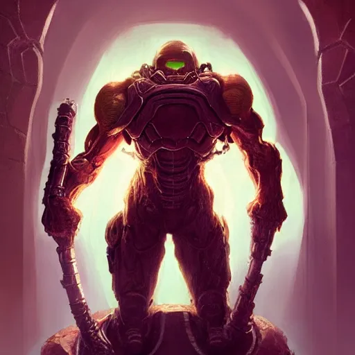 Image similar to doom eternal, mutant, tubes fused with the body, front view, painted by stanley lau, painted by greg rutkowski, painted by stanley, artgerm, masterpiece, digital art, trending on arts