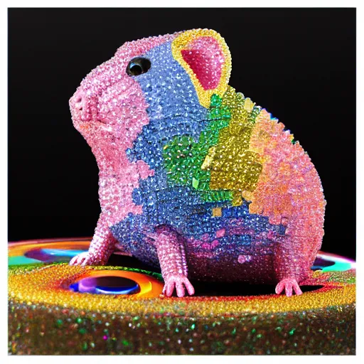 Prompt: rainbow hamster made out of gems, crystals, 8k, hd, vibrant, sculpture