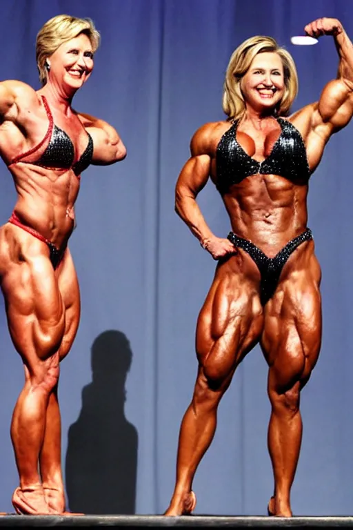 Prompt: hilary clinton competes in a bodybuilding competition