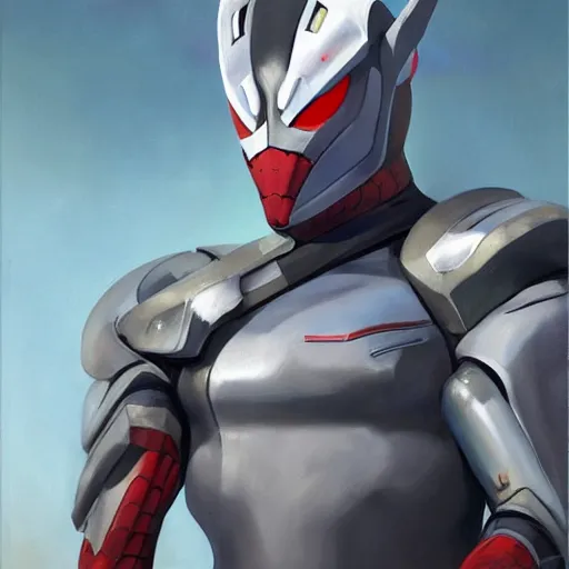 Image similar to greg manchess portrait painting of armored spiderman ultraman grey fox from metal gear cyborg gay japanese - american hybrid as overwatch character, medium shot, asymmetrical, profile picture, organic painting, sunny day, matte painting, bold shapes, hard edges, street art, trending on artstation, by huang guangjian and ail elvgren and sachin teng