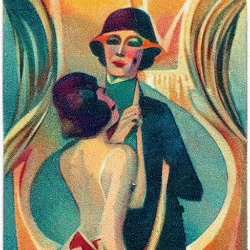 Prompt: 1920s art deco by Tito Corbella, vintage postcard