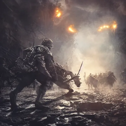 Image similar to full body pose, hyperrealistic photograph of the the war for magic, dim volumetric lighting, 8 k, octane beautifully detailed render, extremely hyper detailed, intricate, epic composition, cinematic lighting, masterpiece, trending on artstation, very very detailed, stunning, hdr, smooth, sharp focus, high resolution, award, winning photo, dslr, 5 0 mm