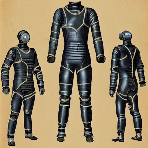 Image similar to blueprint of an armoured diving suit