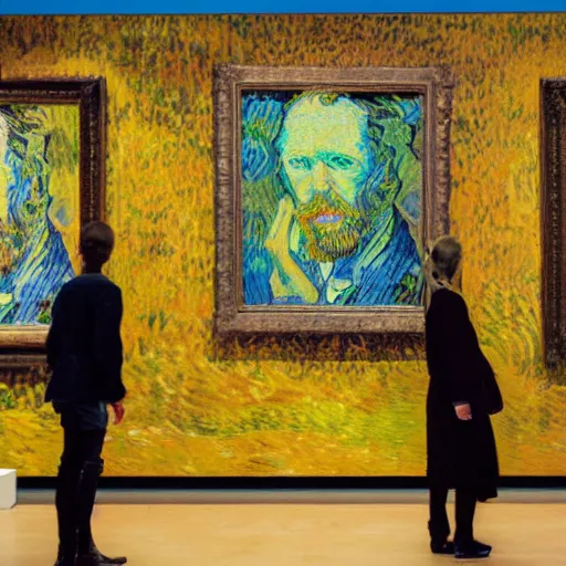 Image similar to modern, experimental art installation based on van gogh, in a museum, photo, art magazine